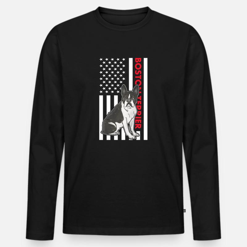 Boston Terrier Us Flag - Männer Premium Bio Langarmshirt - Schwarz