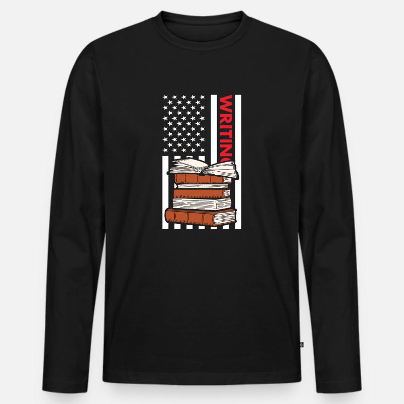 Writer Us Flag Writing - Männer Premium Bio Langarmshirt - Schwarz