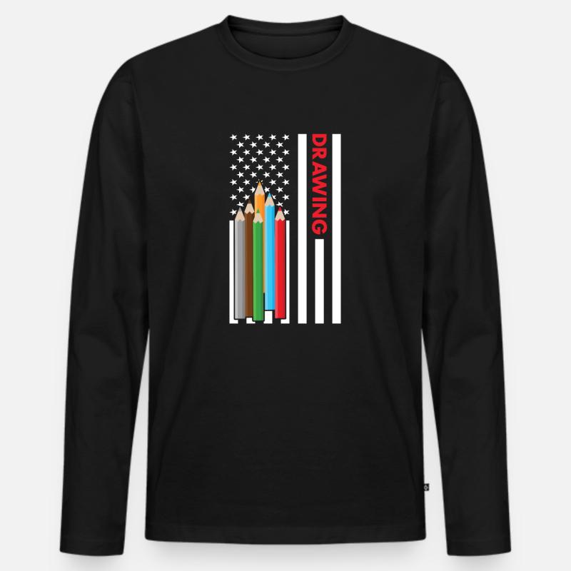 Drawer Us Flag Drawing - Männer Premium Bio Langarmshirt - Schwarz