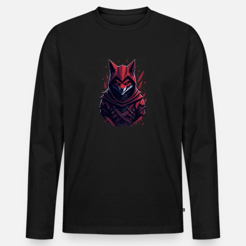 Fox Samurai - Männer Premium Bio Langarmshirt - Schwarz