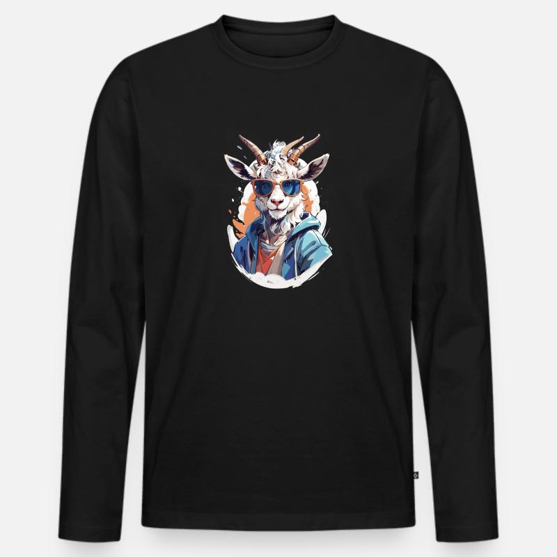Goat with sunglasses - Männer Premium Bio Langarmshirt - Schwarz