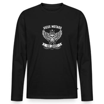 vieux motard que jamais - T-shirt manches longues Premium bio Homme - noir - Devant - Nico (187cm)