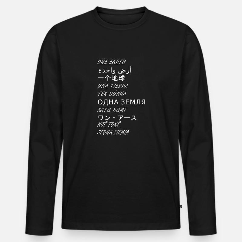 One Earth 10 Sprachen - Männer Premium Bio Langarmshirt - Schwarz
