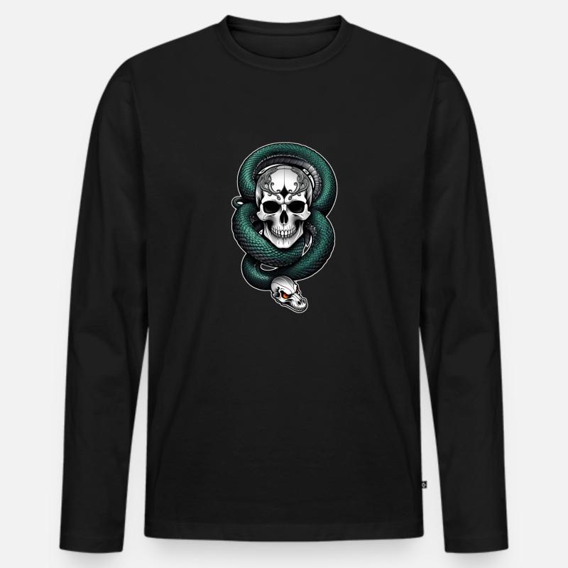 Schlangenskelett und Tattoo - Männer Premium Bio Langarmshirt - Schwarz