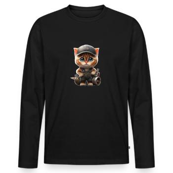 Cat as a mechanic - Men's Premium Organic Long Sleeve Shirt - black - Front - Nico (187cm)