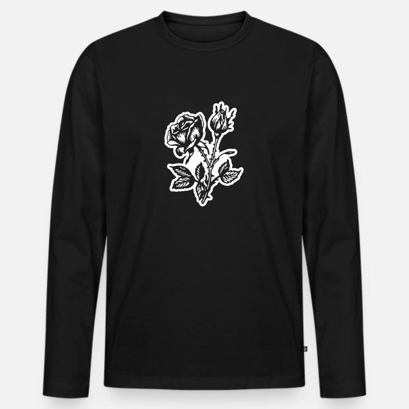 Rose Blume - Männer Premium Bio Langarmshirt - Schwarz