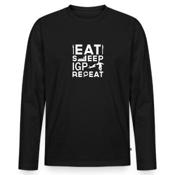 Eat Sleep IGP Repeat Motif Shirt - Men's Premium Organic Long Sleeve Shirt - black - Front - Nico (187cm)