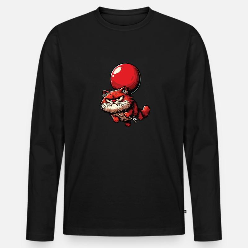 Katze mit Luftballon - Männer Premium Bio Langarmshirt - Schwarz