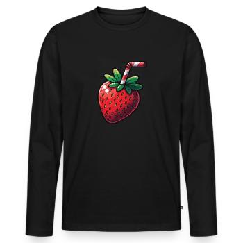 Erdbeer-Shake - Männer Premium Bio Langarmshirt - Schwarz - Vorne - Nico (187cm)
