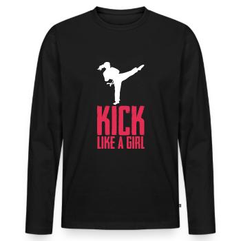 Kick comme une fille karaté girl karaté kick - T-shirt manches longues Premium bio Homme - noir - Devant - Nico (187cm)