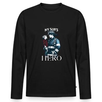Le pompier est le héros pour le fils - T-shirt manches longues Premium bio Homme - noir - Devant - Nico (187cm)