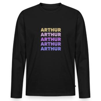 Prénom Arthur - T-shirt manches longues Premium bio Homme - noir - Devant - Nico (187cm)