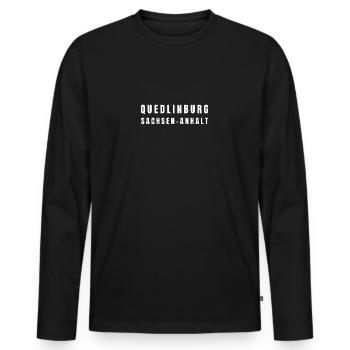 Quedlinburg Sachsen-Anhalt - Männer Premium Bio Langarmshirt - Schwarz - Vorne - Nico (187cm)