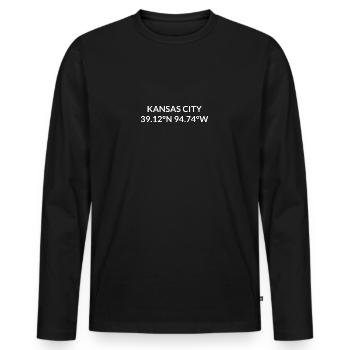 Kansas City Kansas USA Koordinaten - Männer Premium Bio Langarmshirt - Schwarz - Vorne - Nico (187cm)