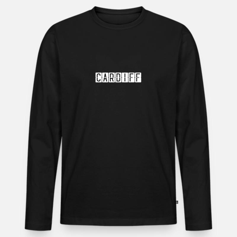 Cardiff Flughafentafel - Männer Premium Bio Langarmshirt - Schwarz