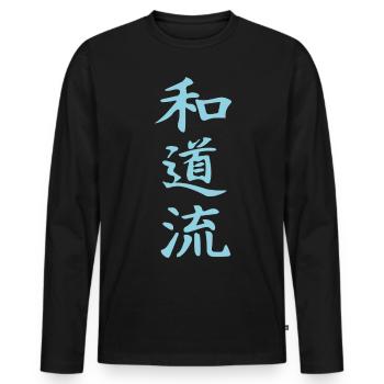 Wado-ryu Kanji Design en bleu - T-shirt manches longues Premium bio Homme - noir - Devant - Nico (187cm)