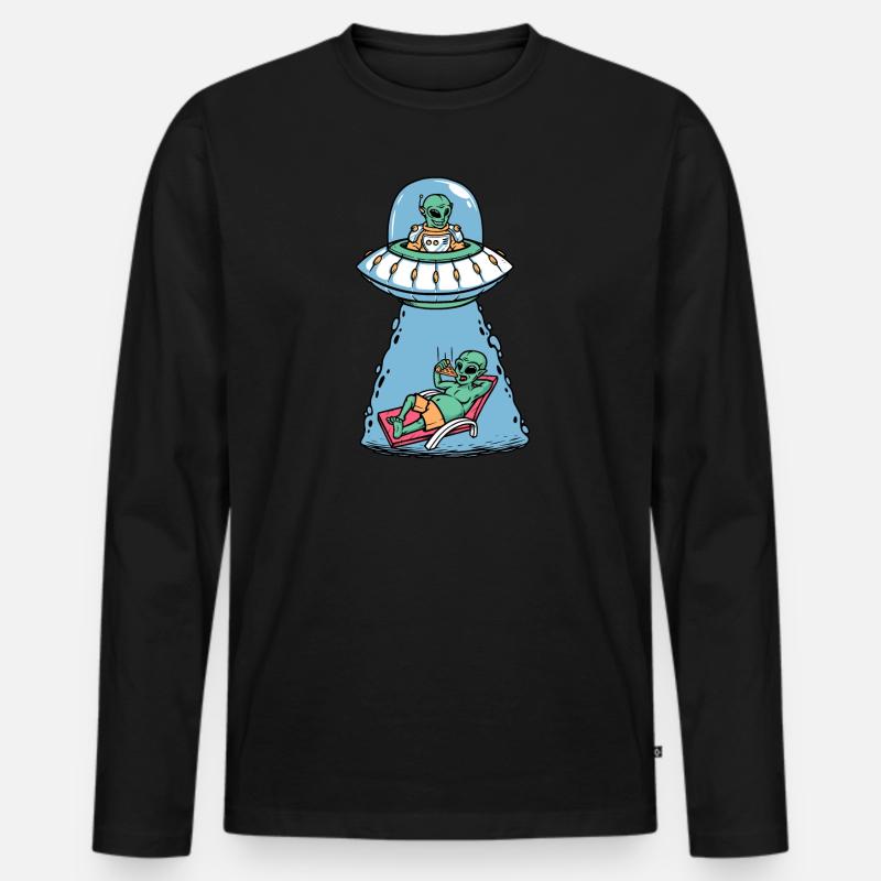 Alien isst Pizza - Männer Premium Bio Langarmshirt - Schwarz