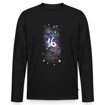 16,birthday,16 years, fireworks, graffiti - Men's Premium Organic Long Sleeve Shirt - black - Front - Nico (187cm)