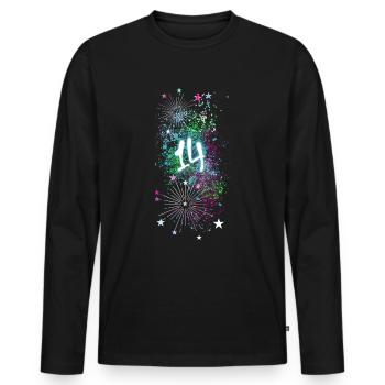14,anniversaire,14 ans, feux d’artifice, graffiti - T-shirt manches longues Premium bio Homme - noir - Devant - Nico (187cm)