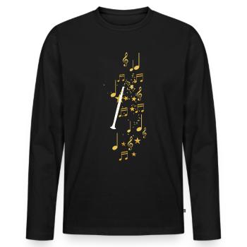 Musique, clef, étoiles, or, partitions, clarinette - T-shirt manches longues Premium bio Homme - noir - Devant - Nico (187cm)