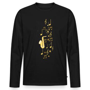 Musique,clef,étoiles, or,partition,saxophone - T-shirt manches longues Premium bio Homme - noir - Devant - Nico (187cm)