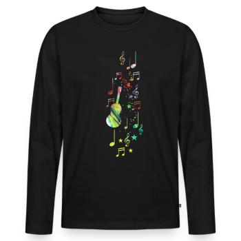 Musique, clef, étoiles, or, guitare, coloré - T-shirt manches longues Premium bio Homme - noir - Devant - Nico (187cm)