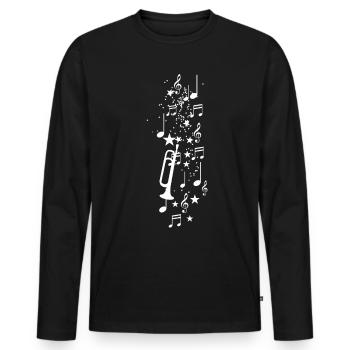 Trumpet,Musical Instrument,Notes, Stars - Men's Premium Organic Long Sleeve Shirt - black - Front - Nico (187cm)