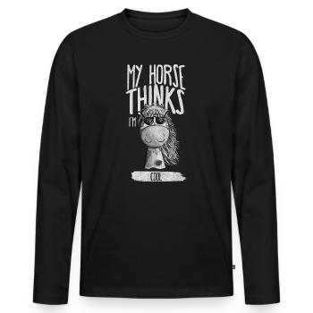 Mon cheval pense que je suis un cheval cool en disant - T-shirt manches longues Premium bio Homme - noir - Devant - Nico (187cm)
