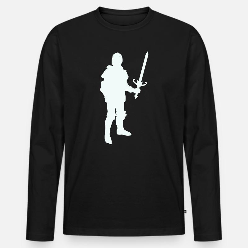 Ritterheld Silhouette mit Langschwert - Männer Premium Bio Langarmshirt - Schwarz