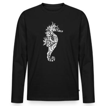 Ornamental Seahorse – Detailed Line Art - Men's Premium Organic Long Sleeve Shirt - black - Front - Nico (187cm)