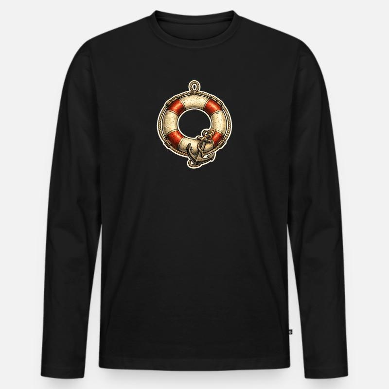 Nautischer Rettungsring Stil - Männer Premium Bio Langarmshirt - Schwarz