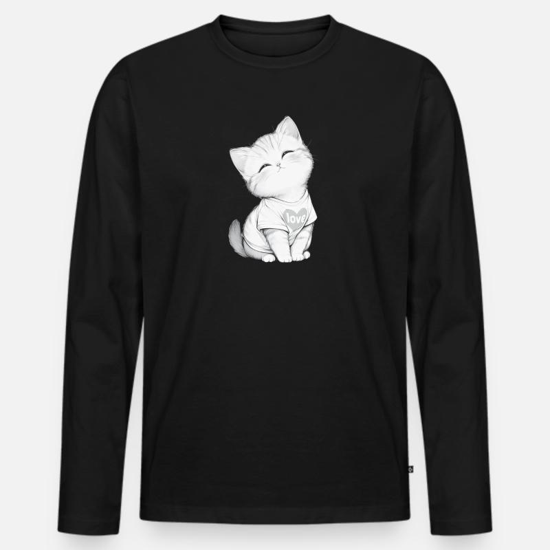Kuschelige Katze im Herzen Liebe - Männer Premium Bio Langarmshirt - Schwarz