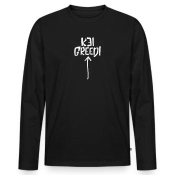 KEI GREEDI - Männer Premium Bio Langarmshirt - Schwarz - Vorne - Nico (187cm)