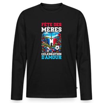 Mother's Day With French Roots, Mom, Best - Men's Premium Organic Long Sleeve Shirt - black - Front - Nico (187cm)