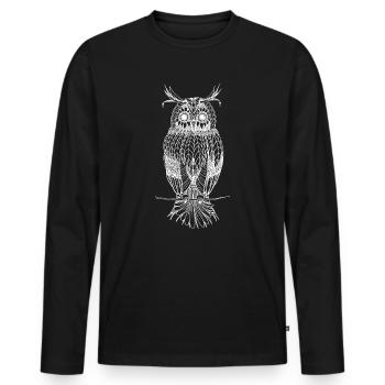 Eule Mystisch Kunst - Männer Premium Bio Langarmshirt - Schwarz - Vorne - Nico (187cm)