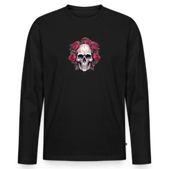 Gothic Skull and Roses Graphic Art - Men's Premium Organic Long Sleeve Shirt - black - Front - Nico (187cm)