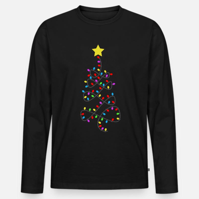 Lustiger Weihnachtsbaum Lichterkette Advent - Männer Premium Bio Langarmshirt - Schwarz