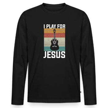 Guitar Player I Play for Jesus Christian God - Männer Premium Bio Langarmshirt - Schwarz - Vorne - Nico (187cm)