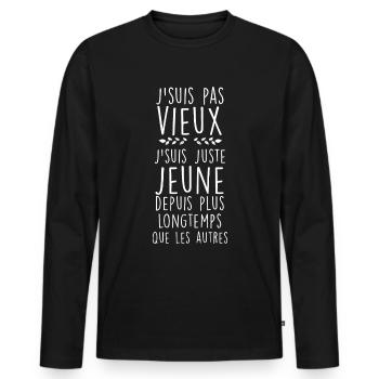 Pas Vieux ! - T-shirt manches longues Premium bio Homme - noir - Devant - Nico (187cm)