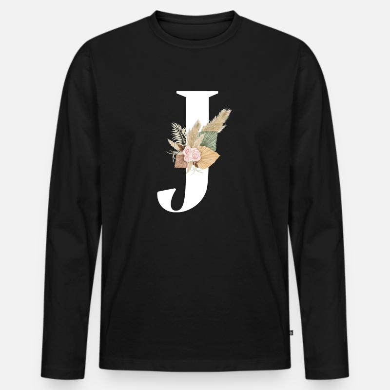 Buchstabe J blühte - Männer Premium Bio Langarmshirt - Schwarz