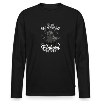Das schwarze Einhorn der Familie Schwarzes Schaf - Männer Premium Bio Langarmshirt - Schwarz - Vorne - Nico (187cm)
