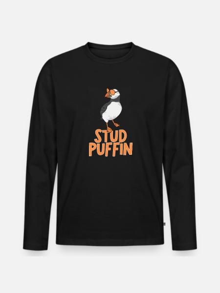 puffin puffin auke birds Lunde - Men's Premium Organic Long Sleeve Shirt - black