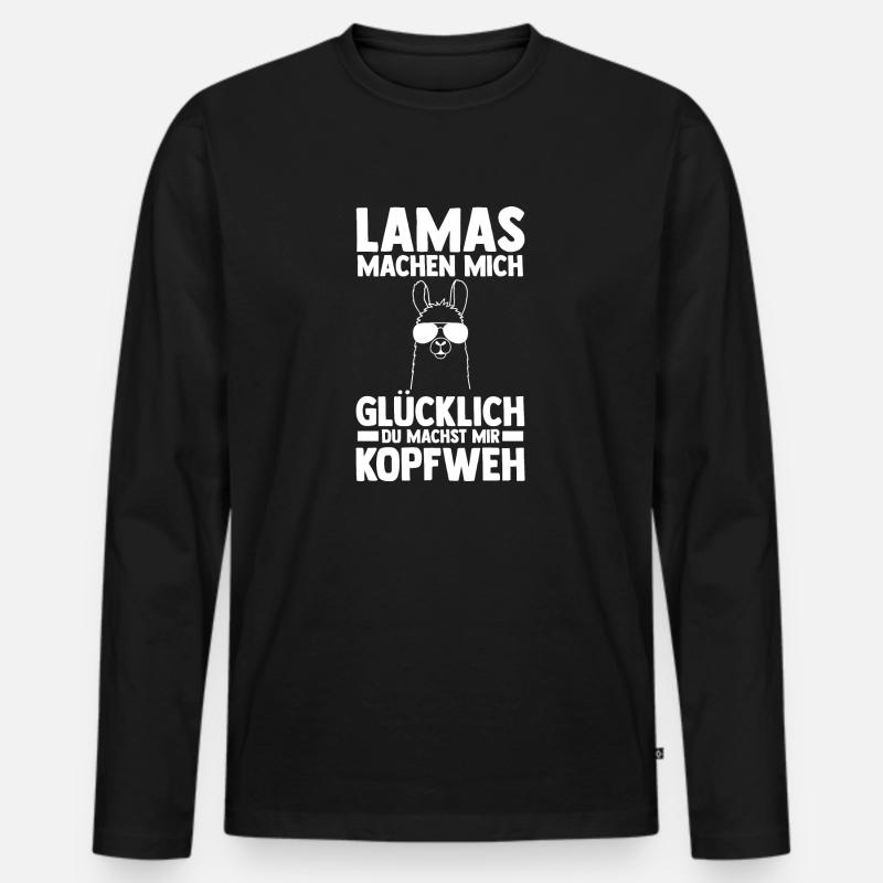 Lama - Männer Premium Bio Langarmshirt - Schwarz