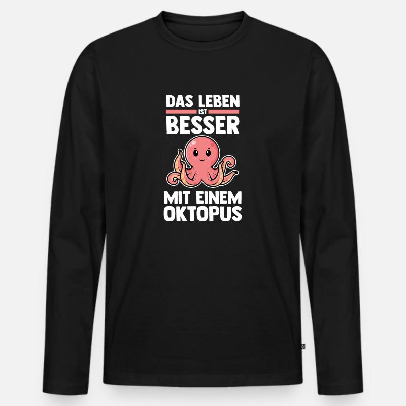 Tintenfisch Oktopus - Männer Premium Bio Langarmshirt - Schwarz