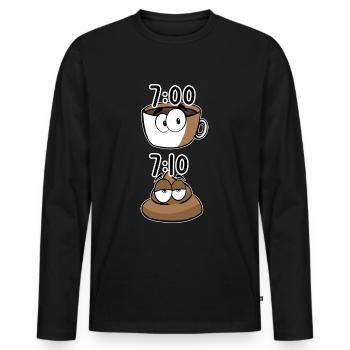 Caca de café le matin - T-shirt manches longues Premium bio Homme - noir - Devant - Nico (187cm)
