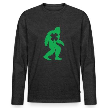 Bigfoot Shamrock Gold Funny St Patrick’s - T-shirt manches longues Premium bio Homme - anthracite chiné - Devant - Nico (187cm)