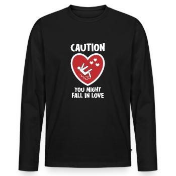 Caution You Might Fall In Love - Men's Premium Organic Long Sleeve Shirt - black - Front - Nico (187cm)