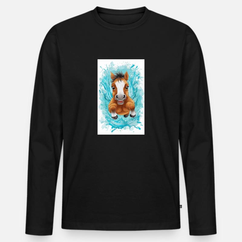 Kleines schwimmendes Pferd - Männer Premium Bio Langarmshirt - Schwarz