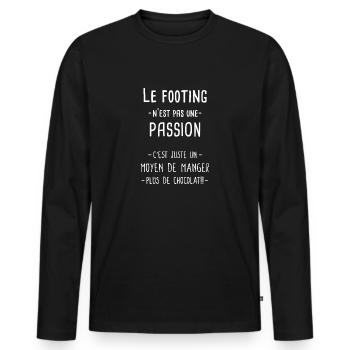 Cadeau Drôle Footing Course à Humour Pied chocolat - T-shirt manches longues Premium bio Homme - noir - Devant - Nico (187cm)