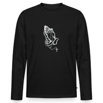 praying hands know - Men's Premium Organic Long Sleeve Shirt - black - Front - Nico (187cm)